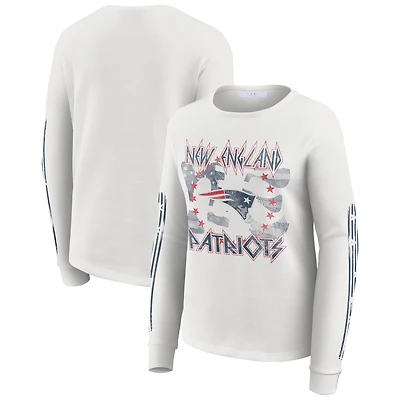 Women's WEAR by Erin Andrews  White New England Patriots Graphic Waffle Long-Sleeve T-Shirt
