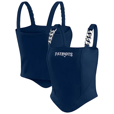 Women's WEAR by Erin Andrews x Gracie Hunt Navy New England Patriots Chain Link Corset Top