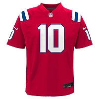 Maillot de jeu alternatif Nike Drake Maye rouge des New England Patriots pour jeunes