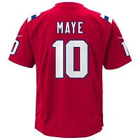 Maillot de jeu alternatif Nike Drake Maye rouge des New England Patriots pour jeunes