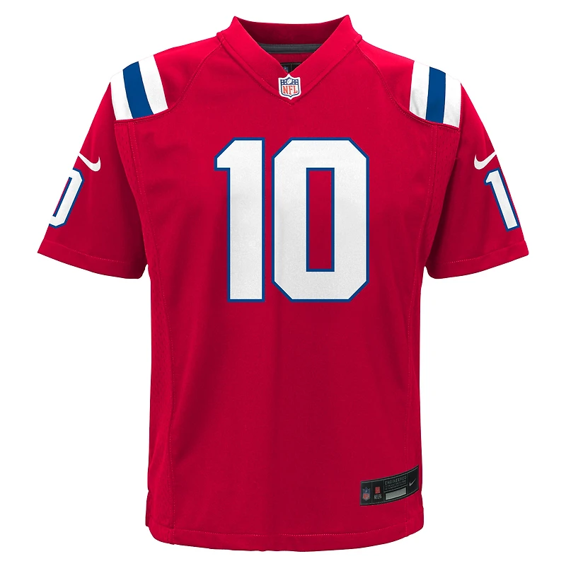 Maillot Nike Drake Maye rouge des New England Patriots pour jeune
