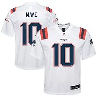 Maillot Nike Drake Maye blanc des New England Patriots pour jeune