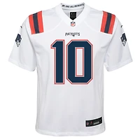 Maillot Nike Drake Maye blanc des New England Patriots pour jeune