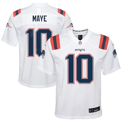 Maillot Nike Drake Maye blanc des New England Patriots pour jeune