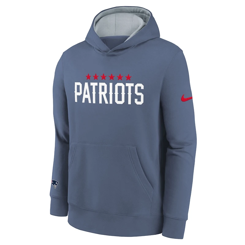 Sweat à capuche Nike Storm Blue New England Patriots 2025 Rivalries Collection Club pour jeunes