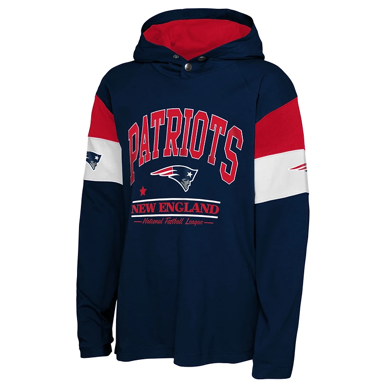 Youth Outerstuff College Navy New England Patriots The Champs Back Long Sleeve Hoodie T-Shirt