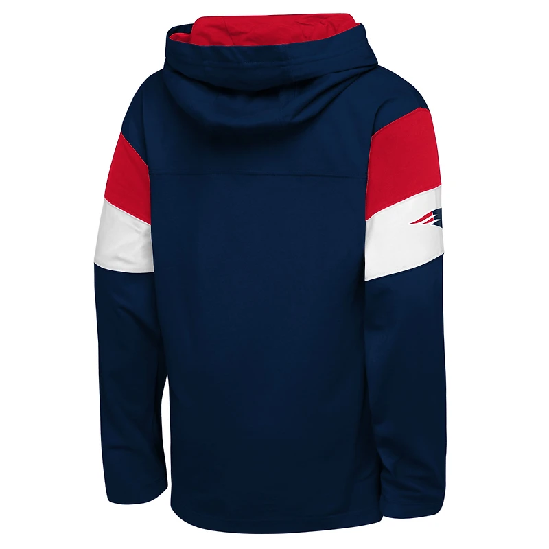 Youth Outerstuff College Navy New England Patriots The Champs Back Long Sleeve Hoodie T-Shirt
