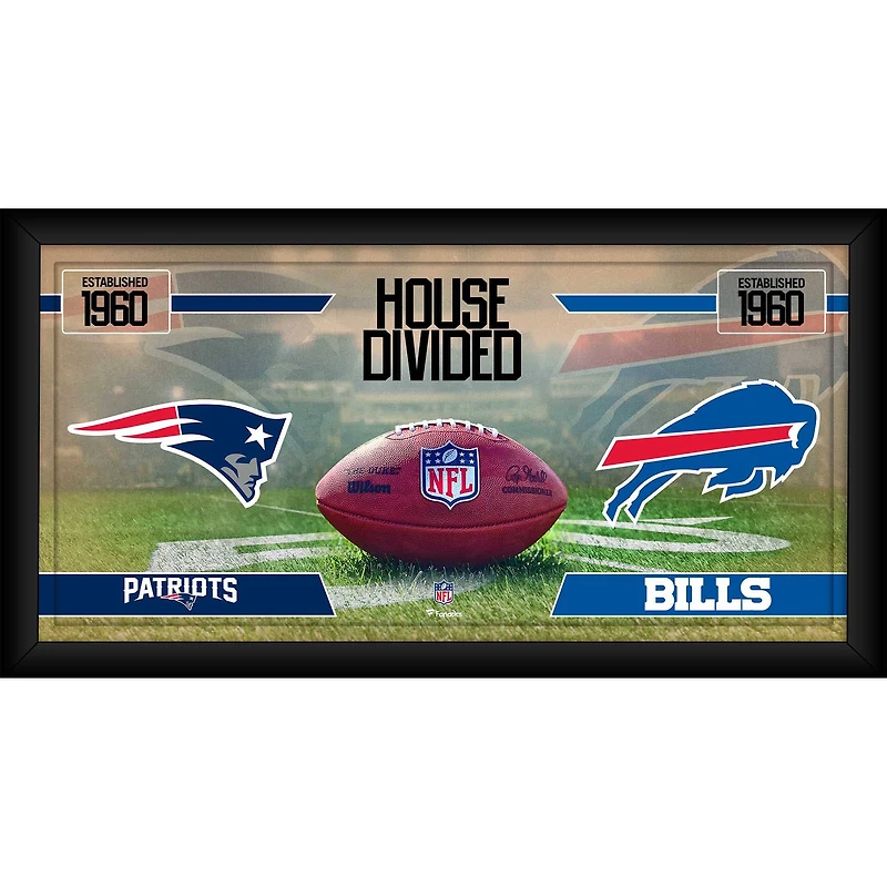 New England Patriots vs. Buffalo Bills Framed 10" x 20" House Divided Football Collage