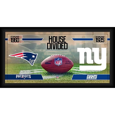 New England Patriots vs. New York Giants Framed 10" x 20" House Divided Football Collage