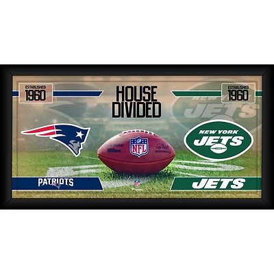 New England Patriots vs. New York Jets Framed 10" x 20" House Divided Football Collage