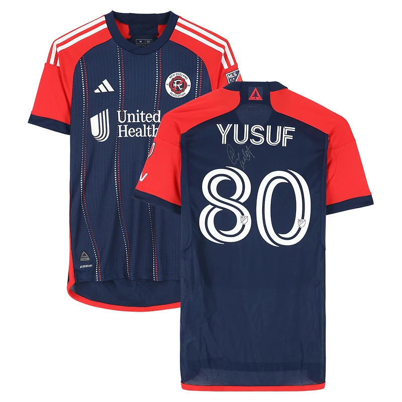 Maillot adidas bleu marine dédicacé par Alhassan Yusuf des New England Revolution, numéro 80, utilisé lors du match, saison 2024 de la MLS - Taille M