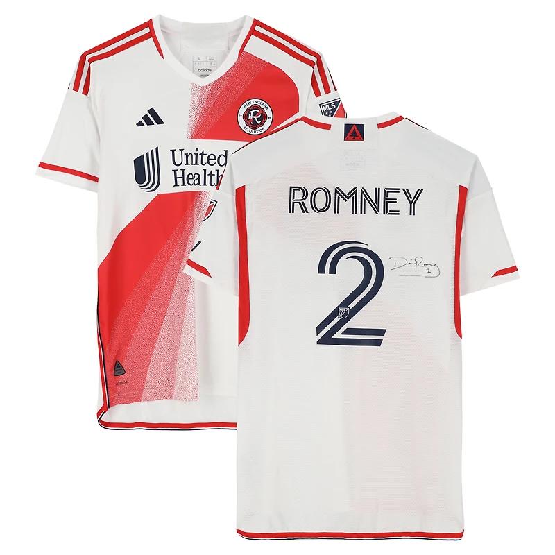 Maillot adidas blanc dédicacé par Dave Romney des New England Revolution, numéro 2, utilisé lors du match, saison 2024 de la MLS - Taille L