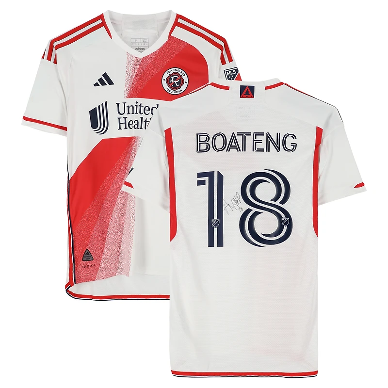 Maillot adidas blanc dédicacé par Emmanuel Boateng des New England Revolution n° 18, utilisé lors du match de la saison 2024 de la MLS - Taille S