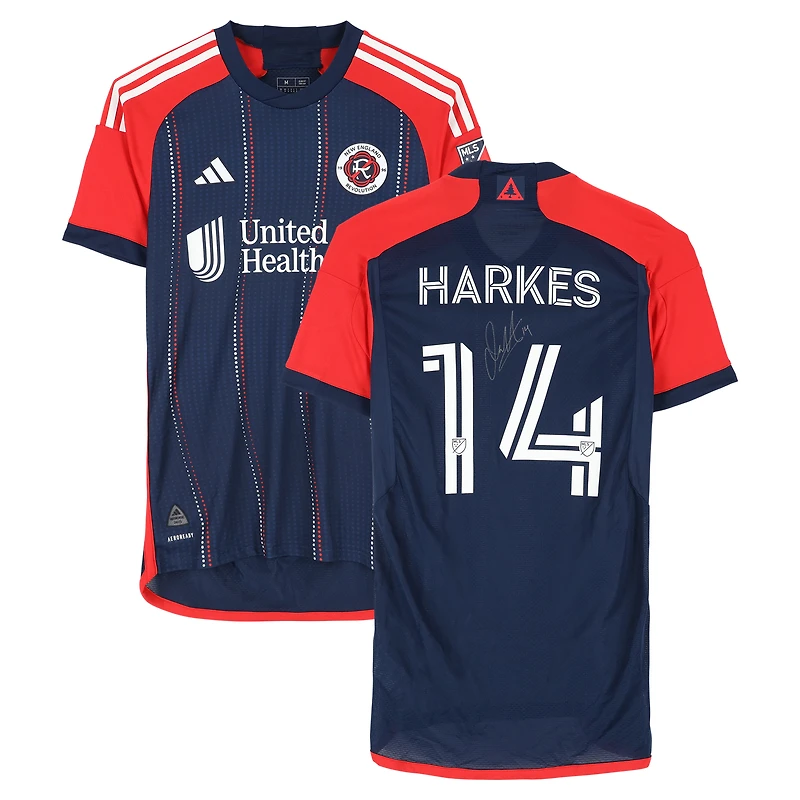 Maillot adidas bleu marine dédicacé par Ian Harkes des New England Revolution (n° 14) pour la saison 2024 de la MLS - Taille M