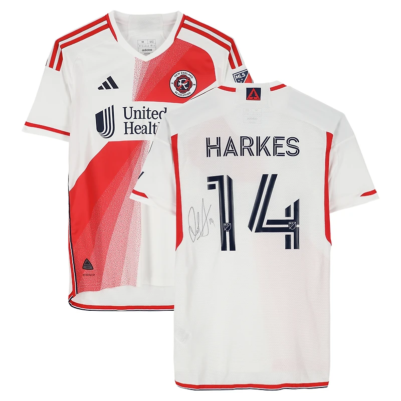 Maillot adidas blanc dédicacé par Ian Harkes des New England Revolution, numéro 14, utilisé lors du match de la saison 2024 de la MLS - Taille M