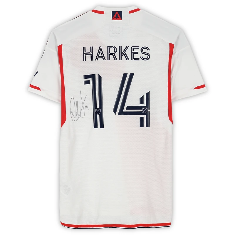 Maillot adidas blanc dédicacé par Ian Harkes des New England Revolution, numéro 14, utilisé lors du match de la saison 2024 de la MLS - Taille M