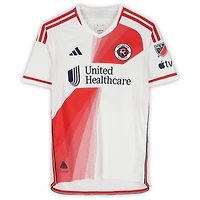 Maillot adidas blanc dédicacé par Mark-Anthony Kaye des New England Revolution, numéro 28, utilisé lors du match, saison 2024 de la MLS - Taille M