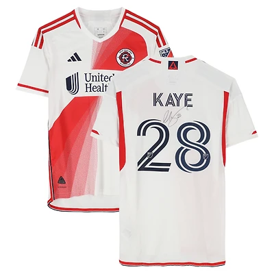 Maillot adidas blanc dédicacé par Mark-Anthony Kaye des New England Revolution, numéro 28, utilisé lors du match, saison 2024 de la MLS - Taille M