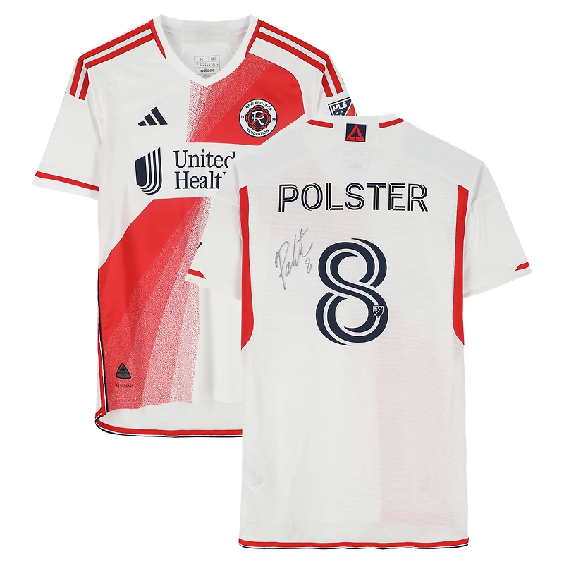 Maillot adidas blanc dédicacé par Matt Polster des New England Revolution (n° 8) pour la saison 2024 de la MLS - Taille M