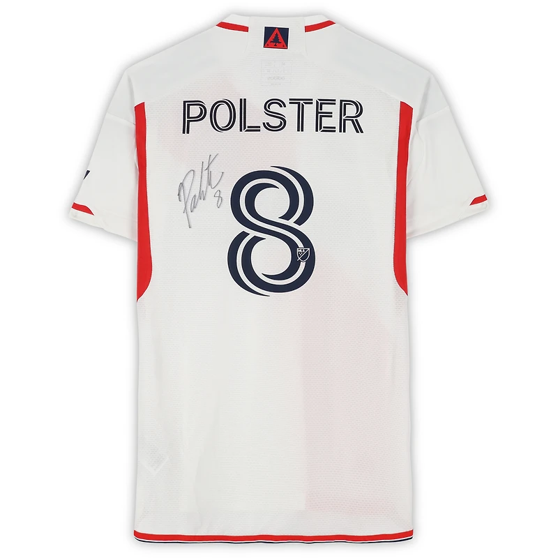 Maillot adidas blanc dédicacé par Matt Polster des New England Revolution (n° 8) pour la saison 2024 de la MLS - Taille M