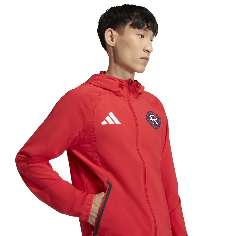 Men's adidas Red New England Revolution Tiro Travel Full-Zip Hooded Windbreaker