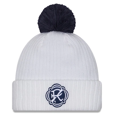 Men's New Era  White New England Revolution 2025 Jersey Hook Cuffed Knit Hat with Pom