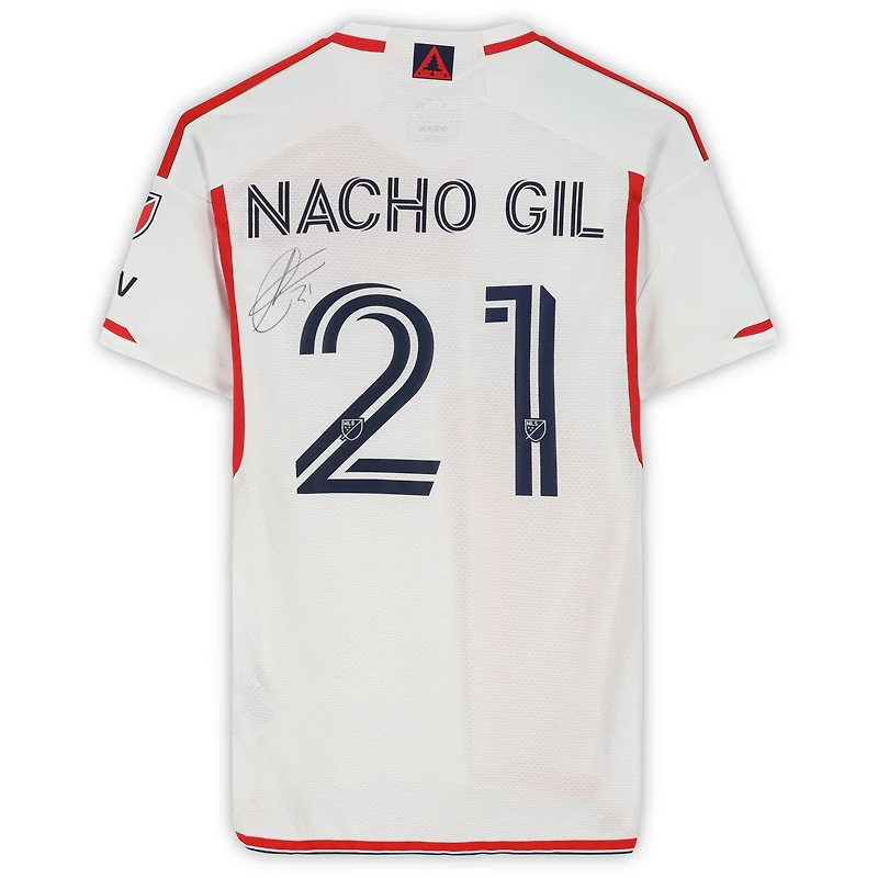 Maillot adidas blanc dédicacé par Nacho Gil des New England Revolution, numéro 21, utilisé lors du match de la saison 2024 de la MLS - Taille S