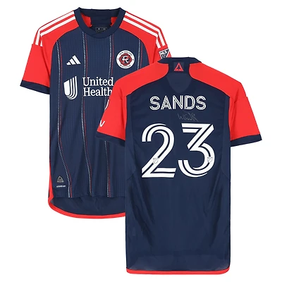 Maillot adidas bleu marine dédicacé par Will Sands des New England Revolution, numéro 23, utilisé lors du match, saison 2024 de la MLS - Taille M