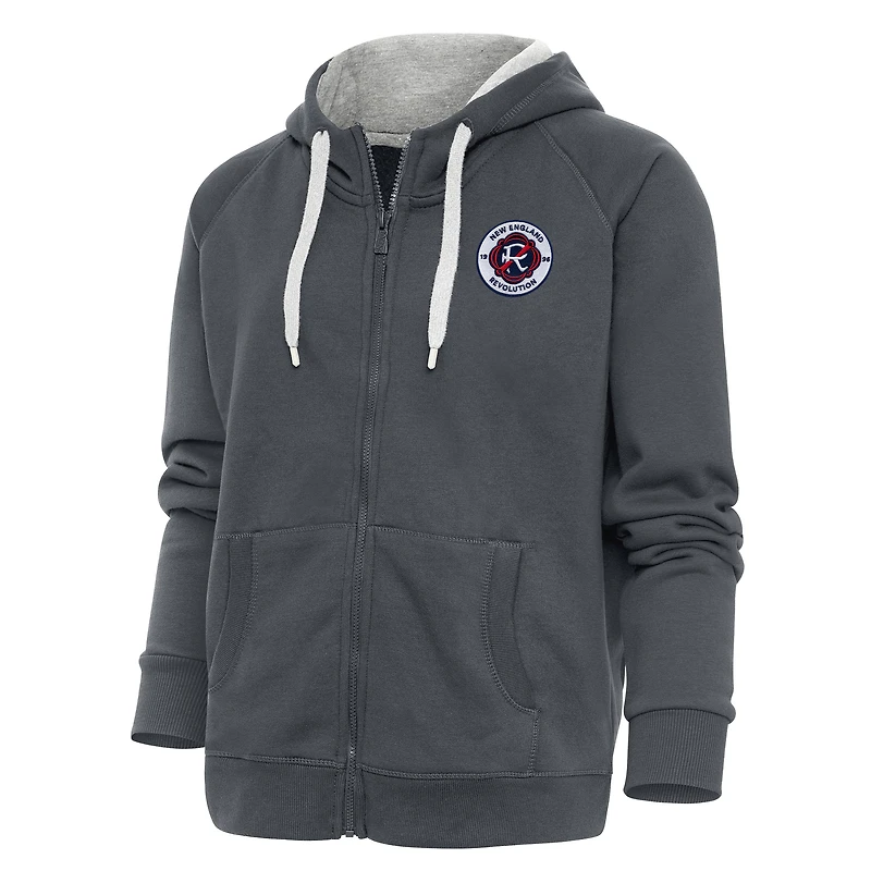 Sweat à capuche zippé intégral Antigua Charcoal New England Revolution pour femme avec logo Victory