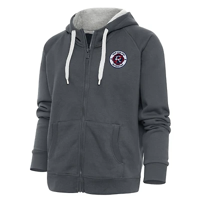 Sweat à capuche zippé intégral Antigua Charcoal New England Revolution pour femme avec logo Victory