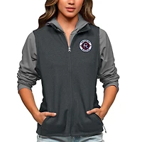 Women's Antigua Heather Charcoal New England Revolution Team Logo Course Full-Zip Vest