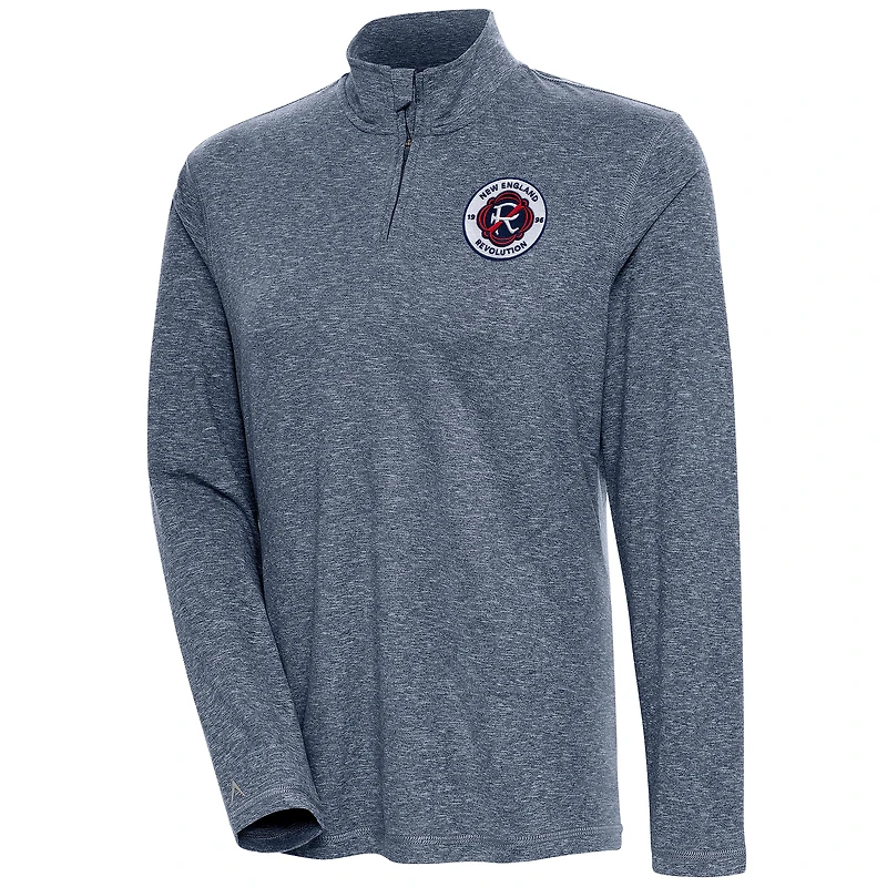 Women's Antigua  Heather Navy New England Revolution Confront Quarter-Zip Pullover Top