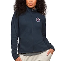 Women's Antigua Heather Navy New England Revolution Team Logo Course Full-Zip Jacket