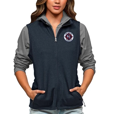 Women's Antigua Heather Navy New England Revolution Team Logo Course Full-Zip Vest