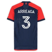 Maillot adidas bleu marine dédicacé Xavier Arreaga des New England Revolution, numéro 3, utilisé lors du match, saison 2024 de la MLS - Taille M