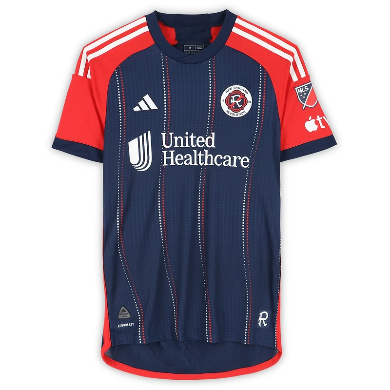 Maillot adidas bleu marine dédicacé Xavier Arreaga des New England Revolution, numéro 3, utilisé lors du match, saison 2024 de la MLS - Taille M