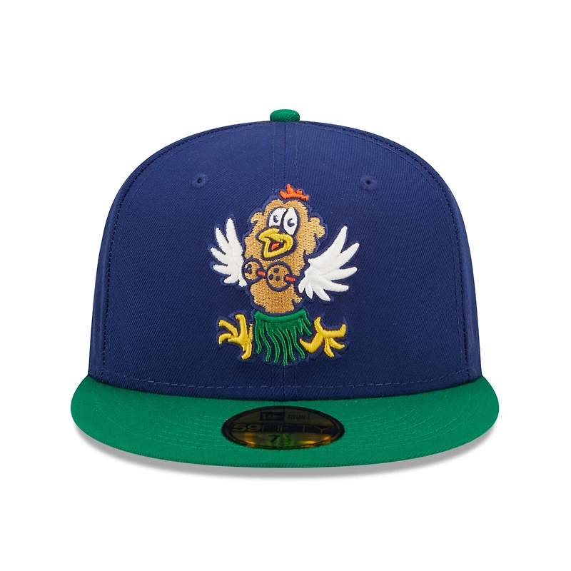 Men's New Era Royal/Green Hampshire Fisher Cats Coconut Chicken Tender Theme Night 59FIFTY Fitted Hat