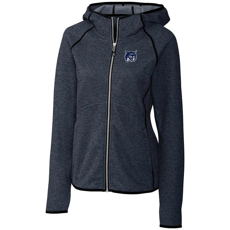 Women's Cutter & Buck Heather Navy New Hampshire Wildcats Mainsail Sweater Knit Full-Zip Hoodie Jacket