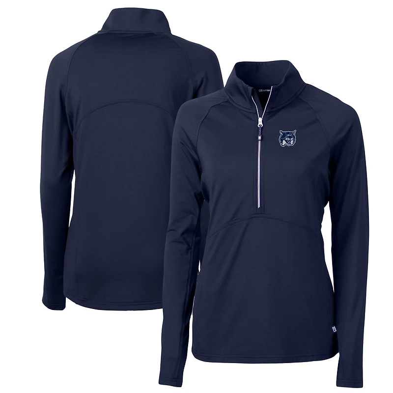 Pull-over demi-zippé en tricot extensible recyclé Adapt Eco Knit pour femme, bleu marine, des Wildcats du New Hampshire, Cutter & Buck
