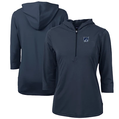 Sweat à capuche demi-zippé recyclé en piqué écologique pour femme, bleu marine, des Wildcats du New Hampshire, Cutter & Buck