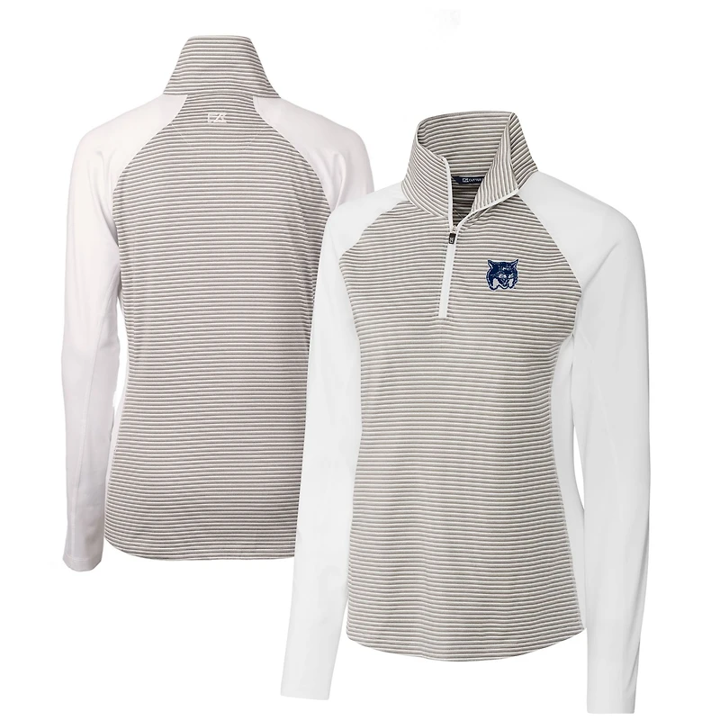 Women's Cutter & Buck  White New Hampshire Wildcats DryTec Forge Tonal Stripe Stretch Half-Zip Top