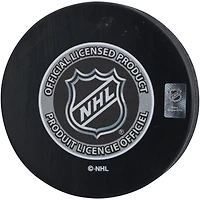 Rondelle de hockey autographiée par Akira Schmid des Devils du New Jersey lors du repêchage 2018