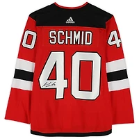 Maillot authentique adidas rouge autographié par Akira Schmid des Devils du New Jersey