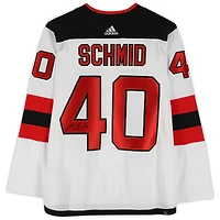 Maillot authentique adidas blanc autographié par Akira Schmid des Devils du New Jersey