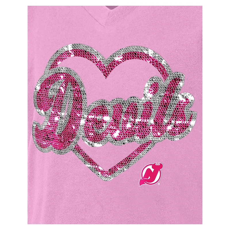 T-shirt à col en V sequins New Jersey Devils rose Era pour fille