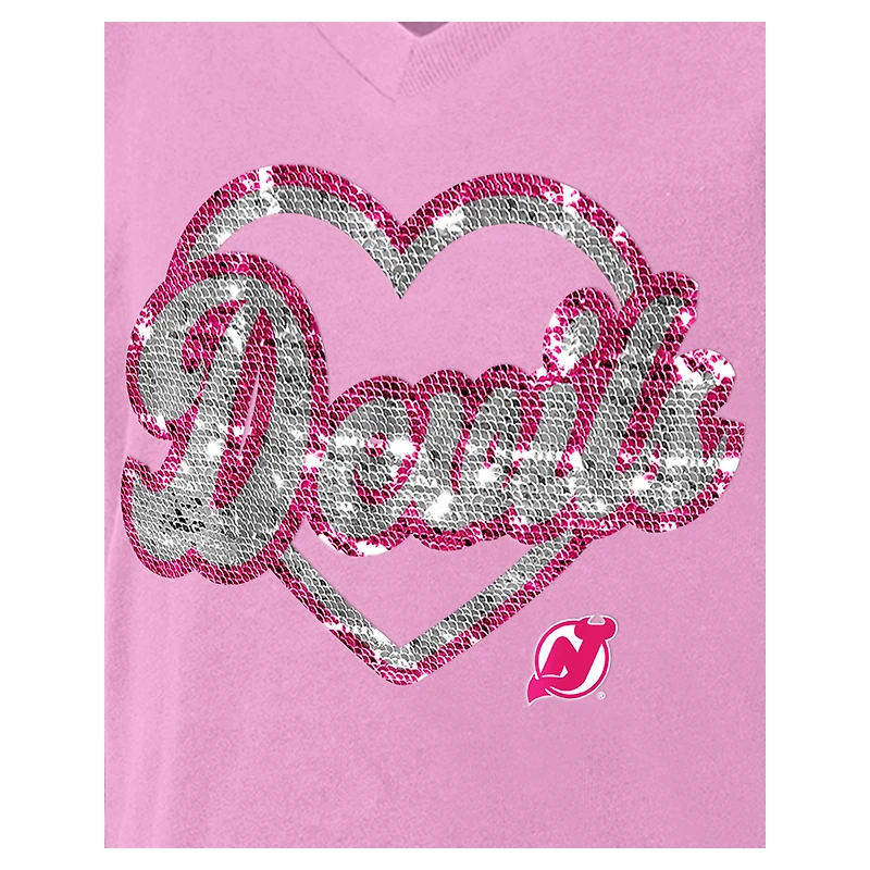 T-shirt à col en V sequins New Jersey Devils rose Era pour fille