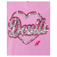 T-shirt à col en V sequins New Jersey Devils rose Era pour fille