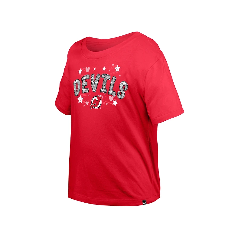 T-shirt à paillettes Flip New Era pour fille, modèle jeune rouge, Jersey Devils