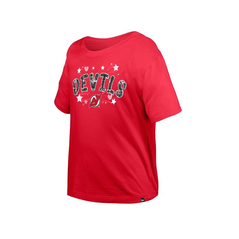 T-shirt à paillettes Flip New Era pour fille, modèle jeune rouge, Jersey Devils