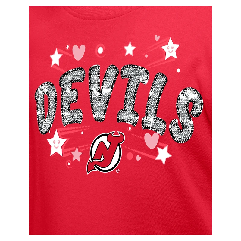 T-shirt à paillettes Flip New Era pour fille, modèle jeune rouge, Jersey Devils